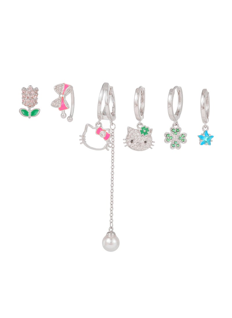 Generic - New European Butterfly Knot Earring Set Zircon Flower Animal Studs 6pcs TZ00151 White k - Image 1