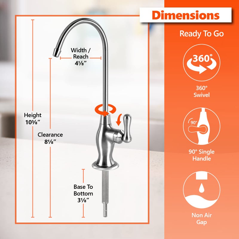 Express Water Deluxe Water Filter Faucet â€“ Chrome Coke-Shaped Faucet â€“ 100% Lead-Free Drinking Water Faucet â€“ Compatible with Reverse Osmosis Water Filtration Systems - Image 4