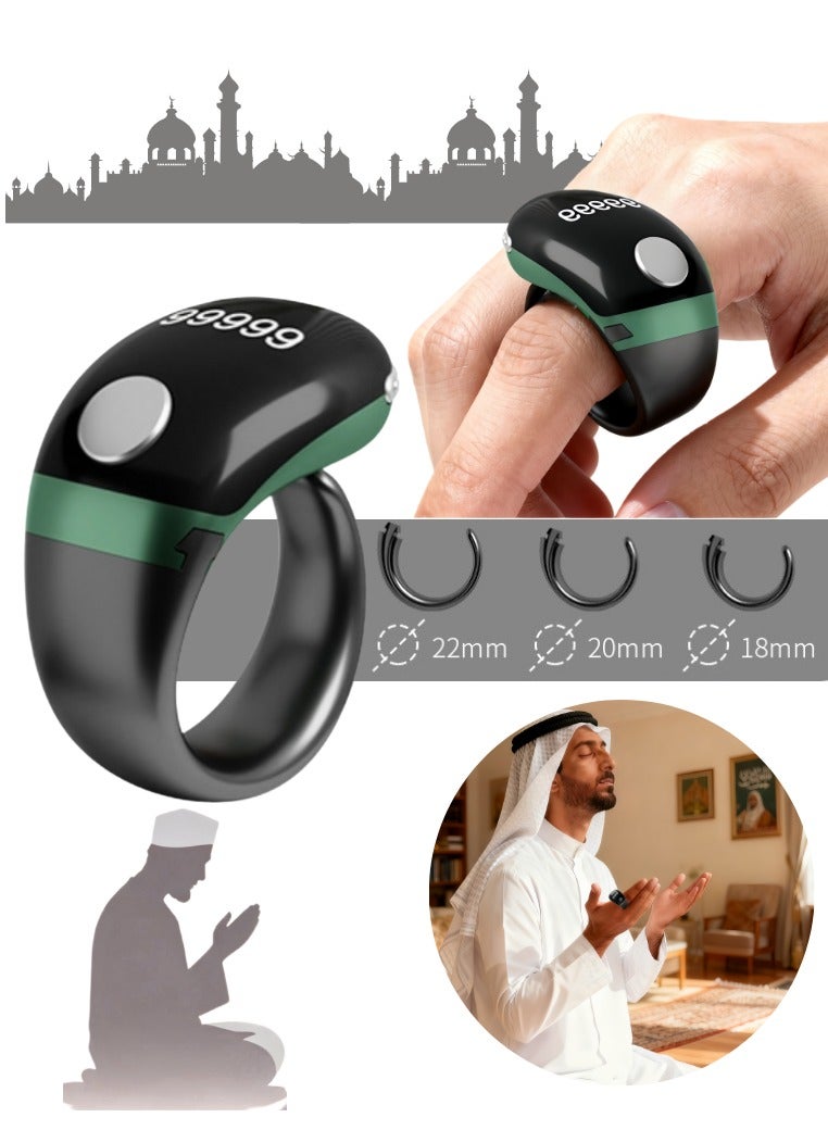 Tasbih Zikr Smart Ring, Adjustable Counter, Size (18 and 20mm 22mm), Digital Counter Prayer Reminder Ring, Waterproof Counter Zikr Ring, For Muslims (green) - Image 1