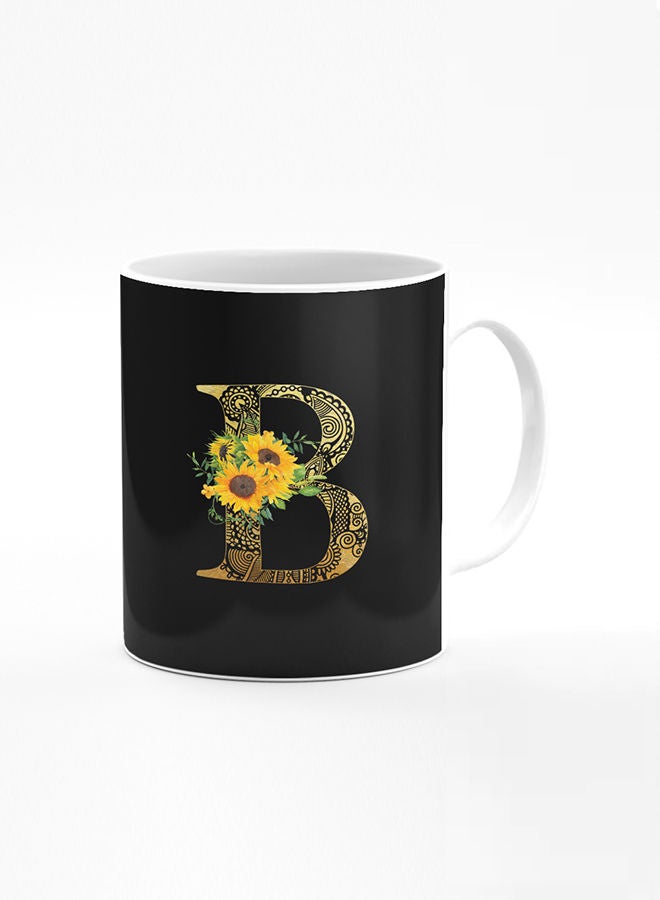 Stylizedd Designer Printed Coffee Mug 11oz Ceramic Personalised Gift Mugs Cup Custom Monogram Initial Letter Mandala Floral Pattern Alphabet B (Black) - Image 1