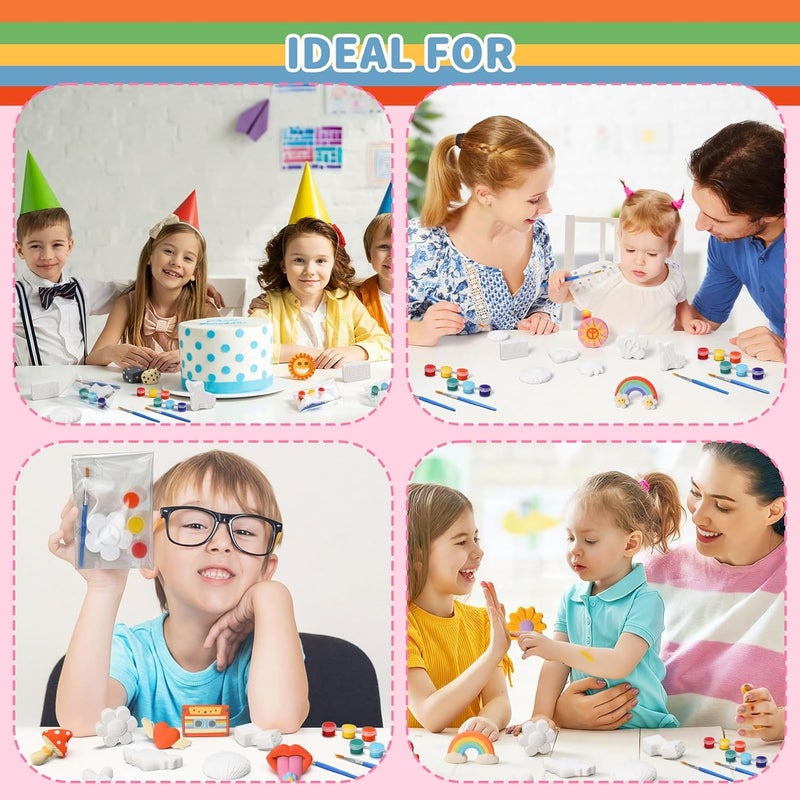 سيمقوينغ 20 مجموعة ديناصور يونيكورن حورية البحر دونات حيوانات الغابة كائن فضائي عدة رسم DIY قرع رجل ثلج سيراميك ارسم تماثيلك الخاصة حرف جص غير مطلية لهدايا الحفلة (غرووفي) - Image 5