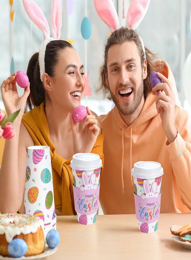 Hallswl 50Set 16oz Easter Cups with Lids and Sleeves, Disposable Paper Cup Bulk Cute Colorful Eggs Paper Drinking Cups for Easter Spring Party Decorations and Supplies - Image 5