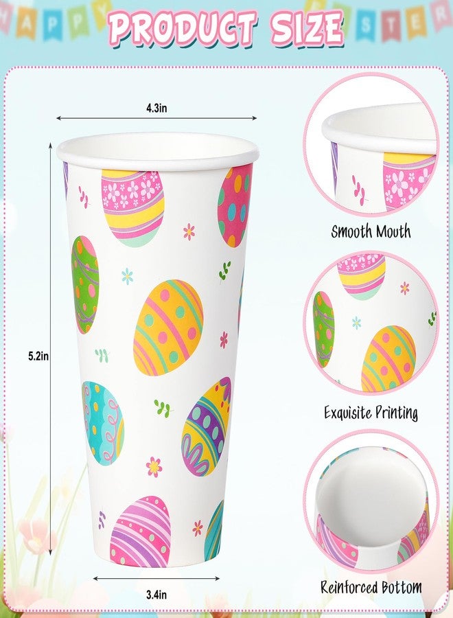 Hallswl 50Set 16oz Easter Cups with Lids and Sleeves, Disposable Paper Cup Bulk Cute Colorful Eggs Paper Drinking Cups for Easter Spring Party Decorations and Supplies - Image 2