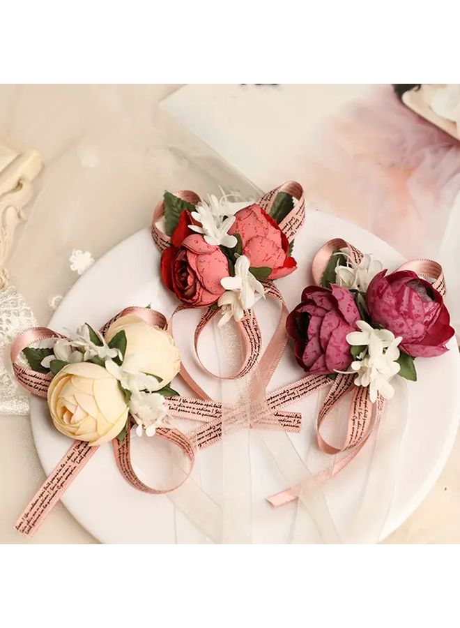 Elegant Artificial Rose Wrist Flower With Greenery Ribbon Accent Wedding Bridesmaid Accessory SWH61413HS - Image 1
