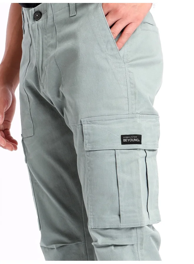 Beyoung Mist Grey Cargo Pants for Men