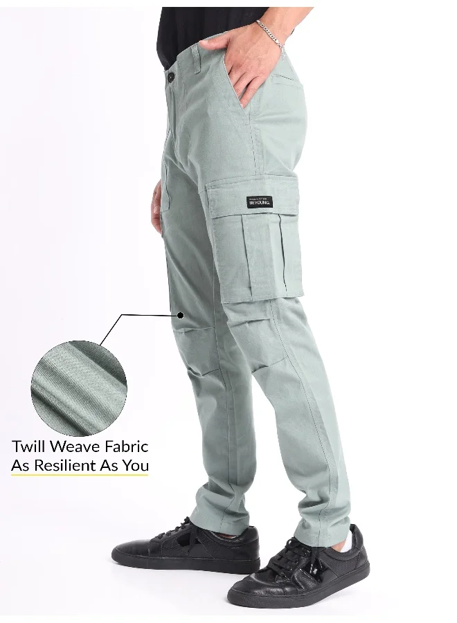 Beyoung Mist Grey Cargo Pants for Men