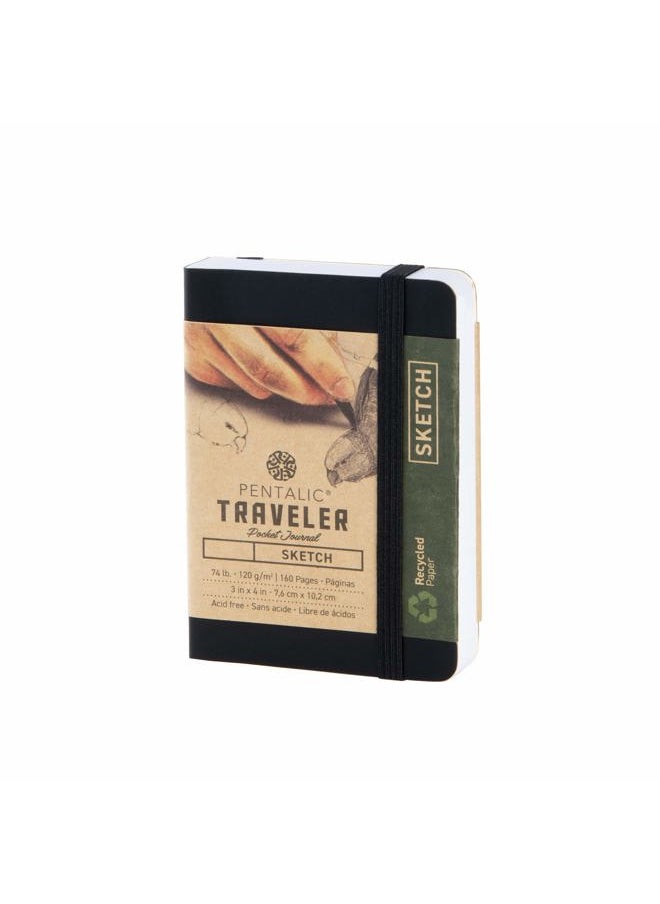 Pentalic - 3" x 4" Pocket Sketchbook Traveler Journal, 160 Pages, Black - Image 1