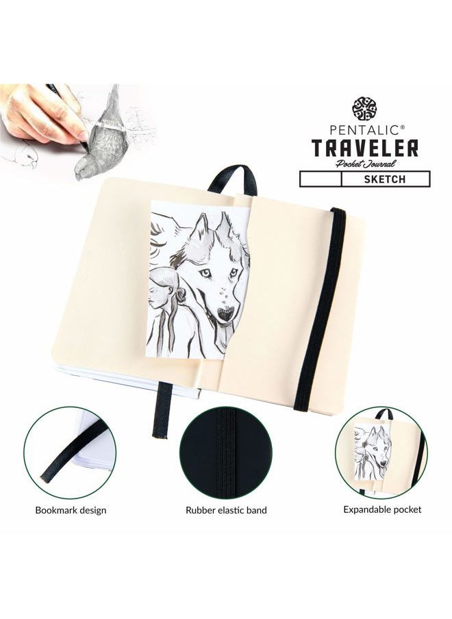 Pentalic - 3" x 4" Pocket Sketchbook Traveler Journal, 160 Pages, Black - Image 1