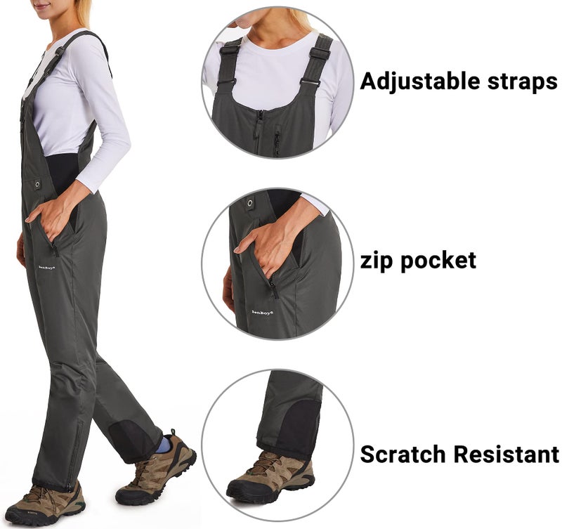 BenBoy Women's Snow Bibs Ski Waterproof Windproof Insulated Overalls Ripstop Snowboard Pants Winter,HXK7557W-Grey-XS - Image 4