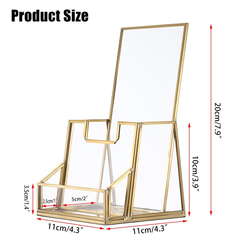 BTSKY Golden Glass Brochure Holder for 4" Wide Trifold Handouts, Countertop Pamphlet Flyer Holder Display Stand with Business Card Holder, Clear Elegant Brochure Display Stand for Magazine Booklets - Image 3
