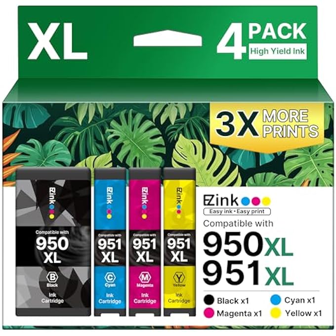 COMPATIBLE INK CARTRIDGE REPLACEMENT FOR HP 950XL 951XL 950 XL 951 XL TO USE WITH OFFICEJET PRO 8100 8610 8600 8615 8620 8625 276DW 251DW(1 BLACK, 1 CYAN, 1 MAGENTA, 1 YELLOW, 4 PACK) - Image 1