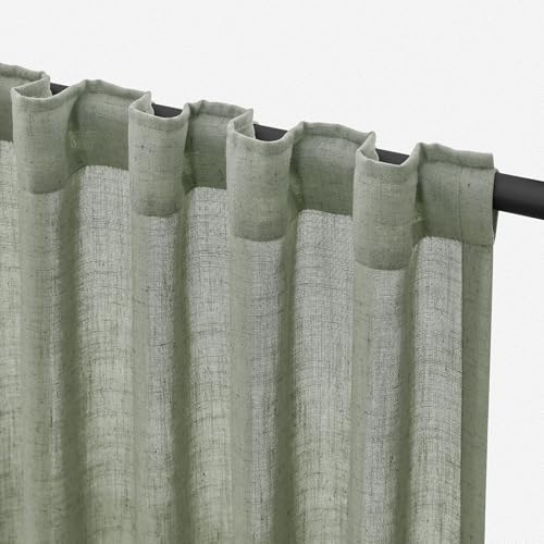 Jowels Sage Green Curtains 84 inch Length 2 Panels for Bedroom Back Tab Light Filtering Semi Sheer Drapes Linen Textured Light Green Airy Modern Farmhouse Living Room Sage Aesthetic Decor - Image 1
