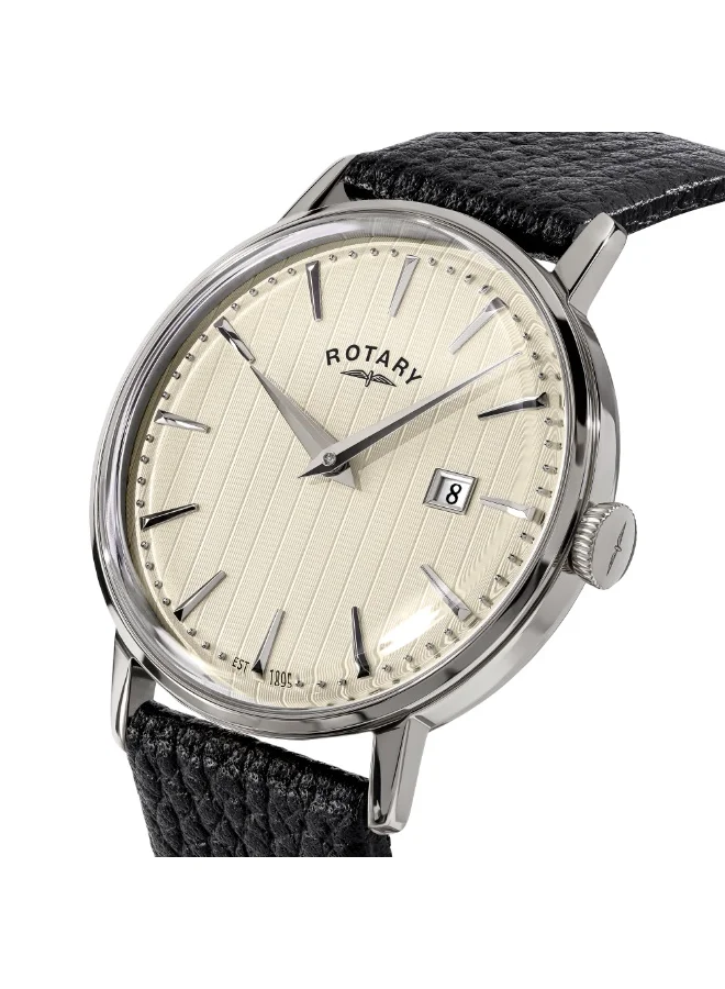 ROTARY Rotary Men's 1895 Stainless Steel Black Leather Strap Watch - RGS10063/31