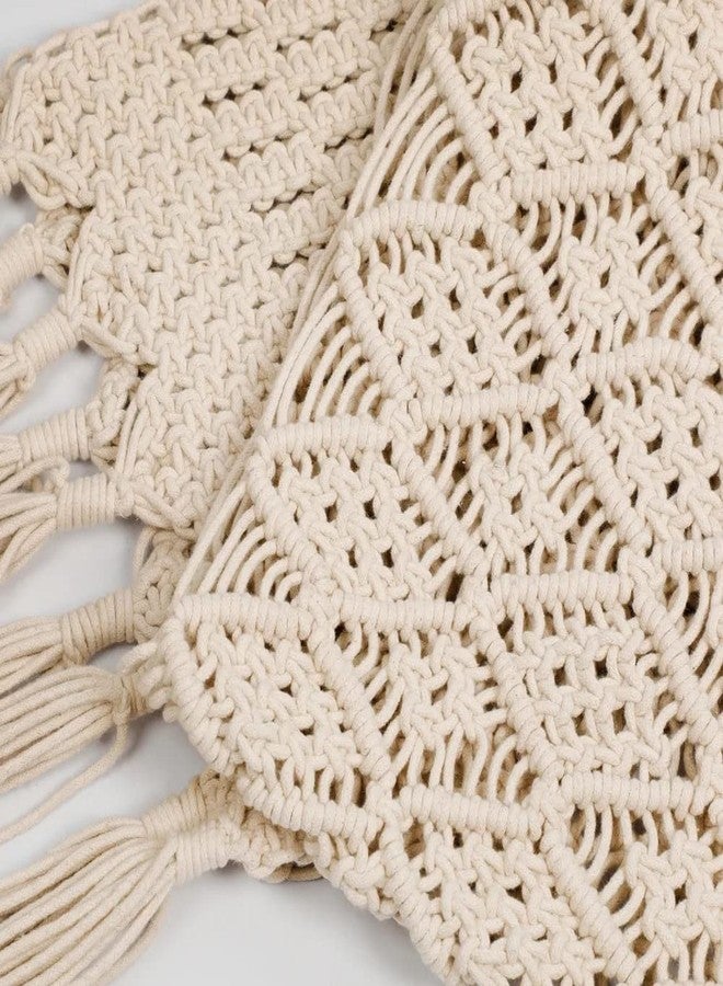 pepme Macrame Table Runner Diamonds Small Knots, Big Knots, 55x14, Off-White - Image 5