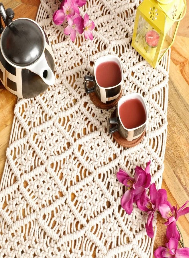 pepme Macrame Table Runner Diamonds Small Knots, Big Knots, 55x14, Off-White - Image 3