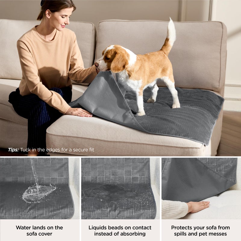 Bedsure Waterproof Couch Cover for Dogs Washable - Waterproof Blanket for Large Dogs Couch Sofa Bed Cozy, Lightweight Furniture Protector for Pet Cat Quick Drying, Ash Grey, 52x82IN - Image 2