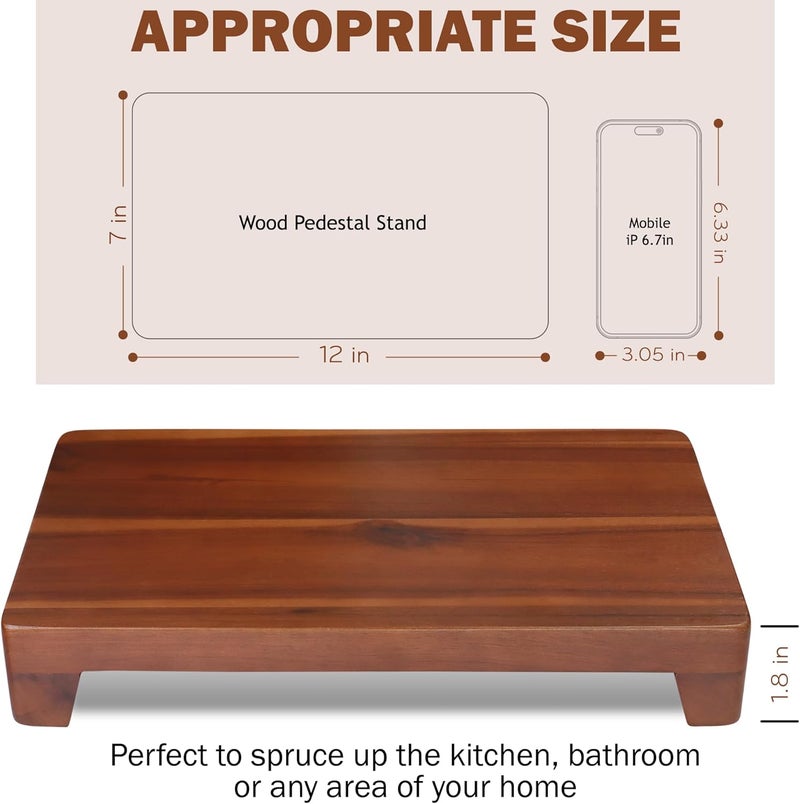 DEMIGO Wood Pedestal Stand 12x7 inch, Farmhouse Wood Riser, 100% Natural Acacia Wood, Non-Slip Bottom, for Bathroom Kitchen Counter Sink, Display Decorative for Plant Bottle Candle (Rectangular) - Image 2