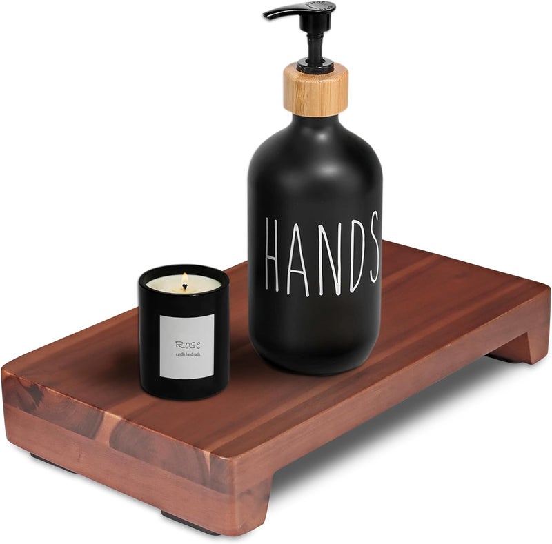 DEMIGO Wood Pedestal Stand 12x7 inch, Farmhouse Wood Riser, 100% Natural Acacia Wood, Non-Slip Bottom, for Bathroom Kitchen Counter Sink, Display Decorative for Plant Bottle Candle (Rectangular) - Image 1