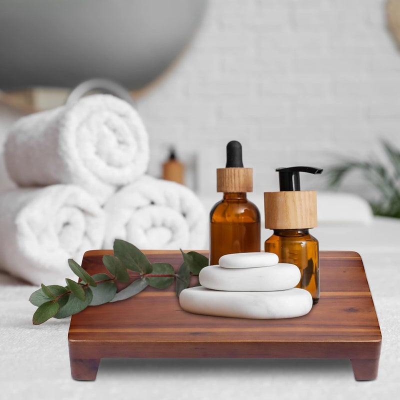 DEMIGO Wood Pedestal Stand 12x7 inch, Farmhouse Wood Riser, 100% Natural Acacia Wood, Non-Slip Bottom, for Bathroom Kitchen Counter Sink, Display Decorative for Plant Bottle Candle (Rectangular) - Image 4
