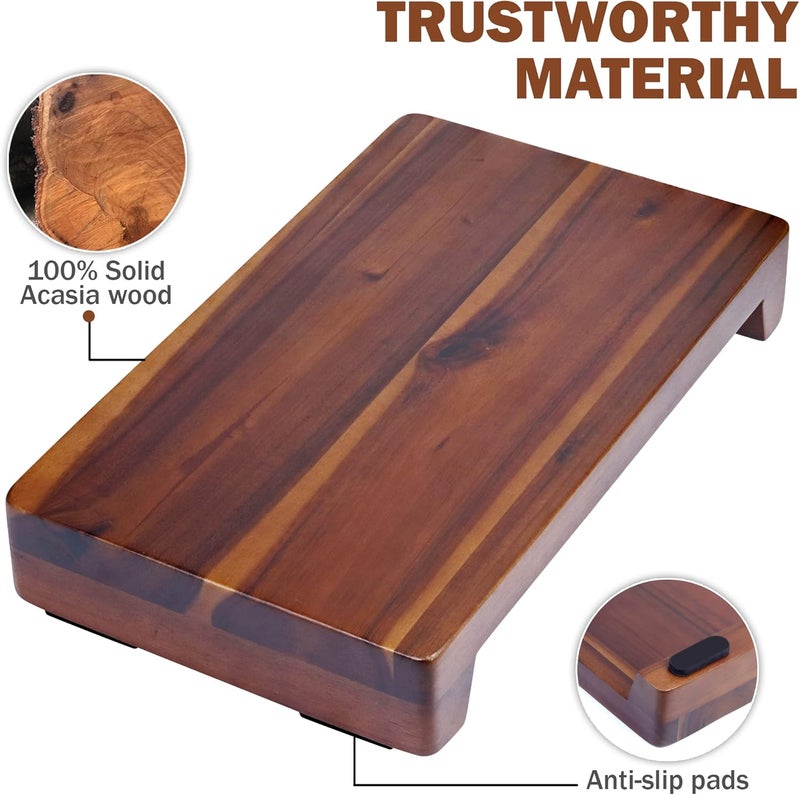 DEMIGO Wood Pedestal Stand 12x7 inch, Farmhouse Wood Riser, 100% Natural Acacia Wood, Non-Slip Bottom, for Bathroom Kitchen Counter Sink, Display Decorative for Plant Bottle Candle (Rectangular) - Image 3
