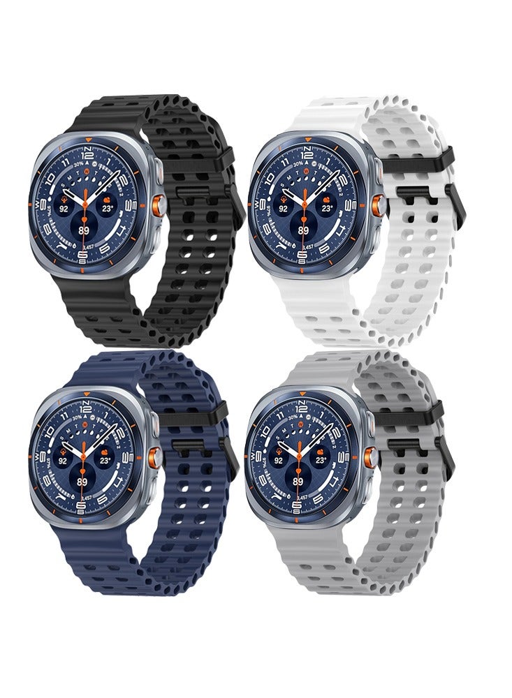 طقم من 4 قطع لساعة سامسونج جالاكسي UItra 2025 / UItra 2 حزام سيليكون لساعة سامسونج جالاكسي UItra 2025 / UItra 2 حزام رياضي للرجال والنساء أسود / أبيض / أزرق / رمادي - Image 1