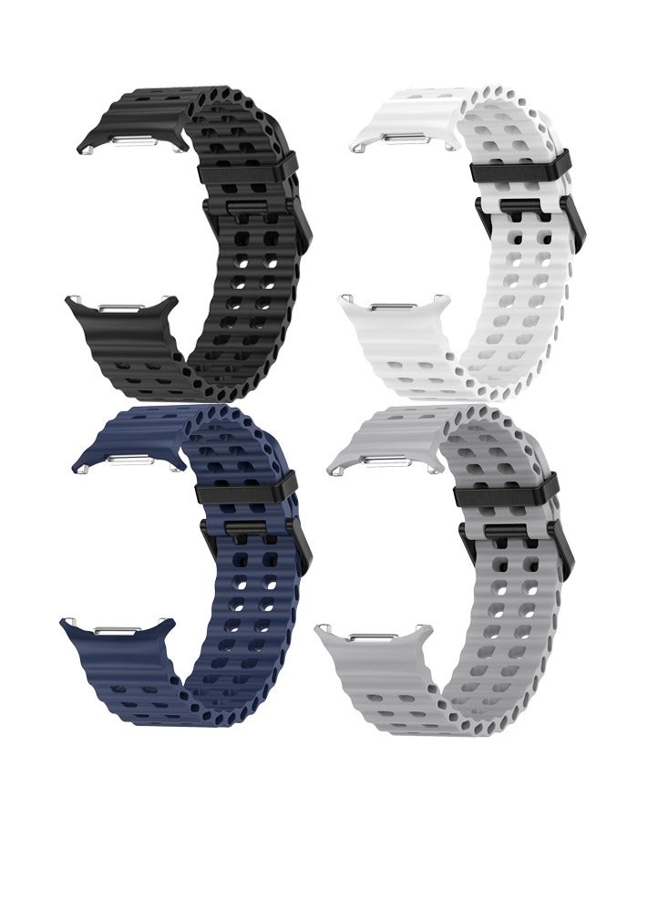 طقم من 4 قطع لساعة سامسونج جالاكسي UItra 2025 / UItra 2 حزام سيليكون لساعة سامسونج جالاكسي UItra 2025 / UItra 2 حزام رياضي للرجال والنساء أسود / أبيض / أزرق / رمادي - Image 2