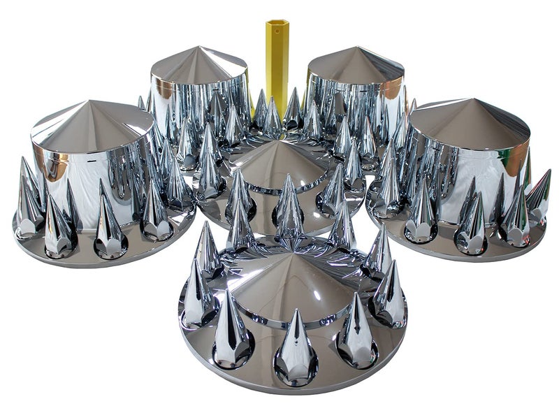JIARU ABS Plastic Chromed Hubcaps Front and Rear Wheel Axle Cover Set with 33mm ThreadOn Lug Nut Covers for Semi Trucks Pointed