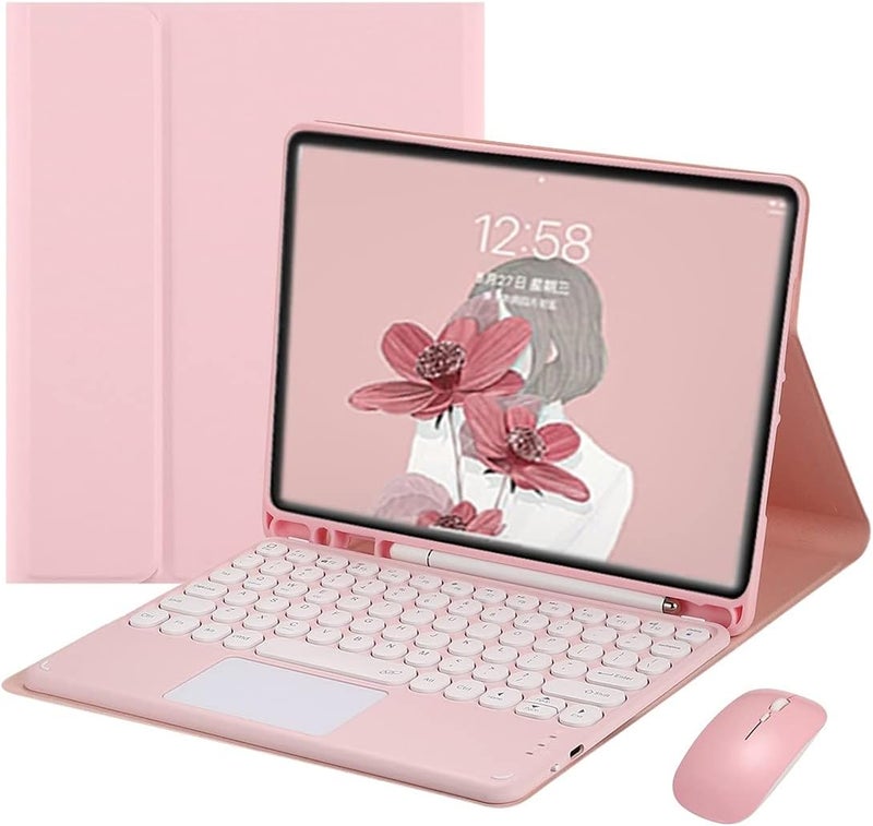 HENGHUI حقيبة لوحة مفاتيح وماوس HENGHUI لأجهزة iPad Air 11 بوصة (M3, M2)/iPad Air الجيل الخامس/الرابع مقاس 10.9 بوصة مع لوحة مفاتيح ملونة قابلة للفصل مع لوحة لمس ومفاتيح دائرية لطيفة (وردي) - Image 1