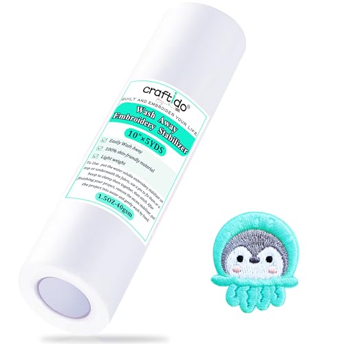 Craftido Wash AwayWater Soluble Embroidery Stabilizer BackingTopping 10 x 5 Ydroll for Most Hoops 15oz Light Weight for Machine Embroidery and Hand Sewing - Image 1