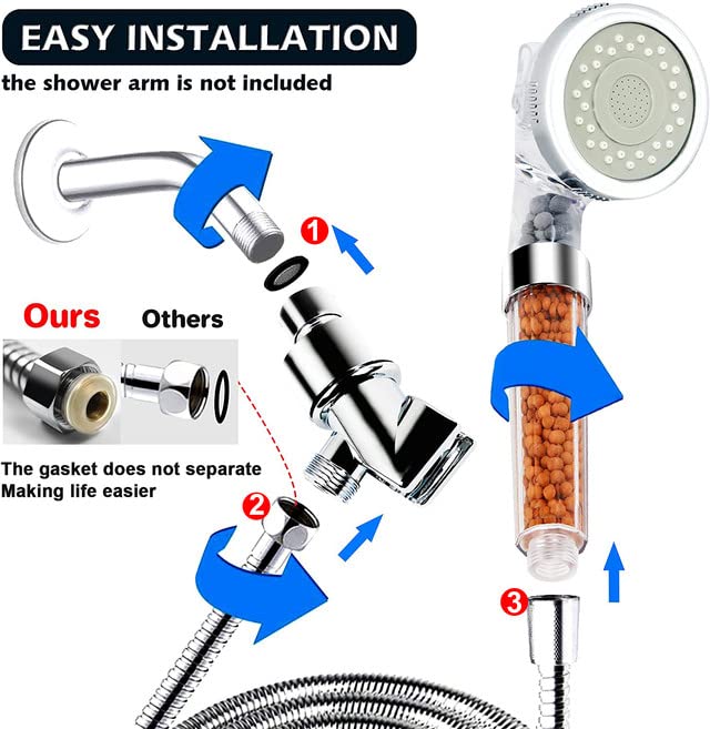 Besititli High Pressure Filter Shower Head With Replacement Hose And Bracket 3 Mode Function Spray Water Saving Shower For Best Shower Experience Rain Handheld Showerhead For Dry Hair & Skin - Image 5
