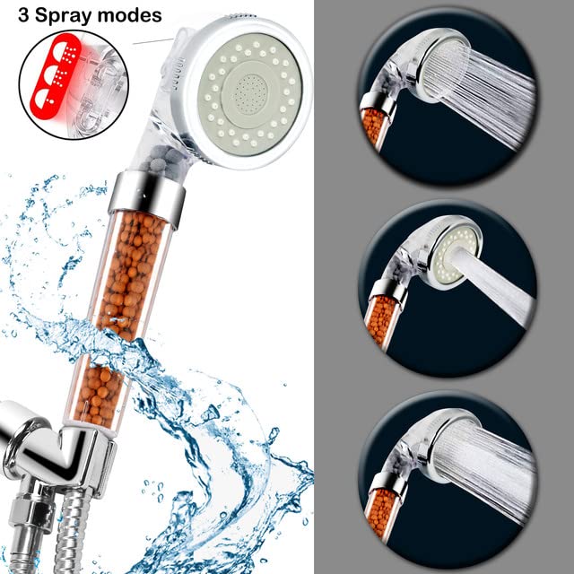 Besititli High Pressure Filter Shower Head With Replacement Hose And Bracket 3 Mode Function Spray Water Saving Shower For Best Shower Experience Rain Handheld Showerhead For Dry Hair & Skin - Image 3