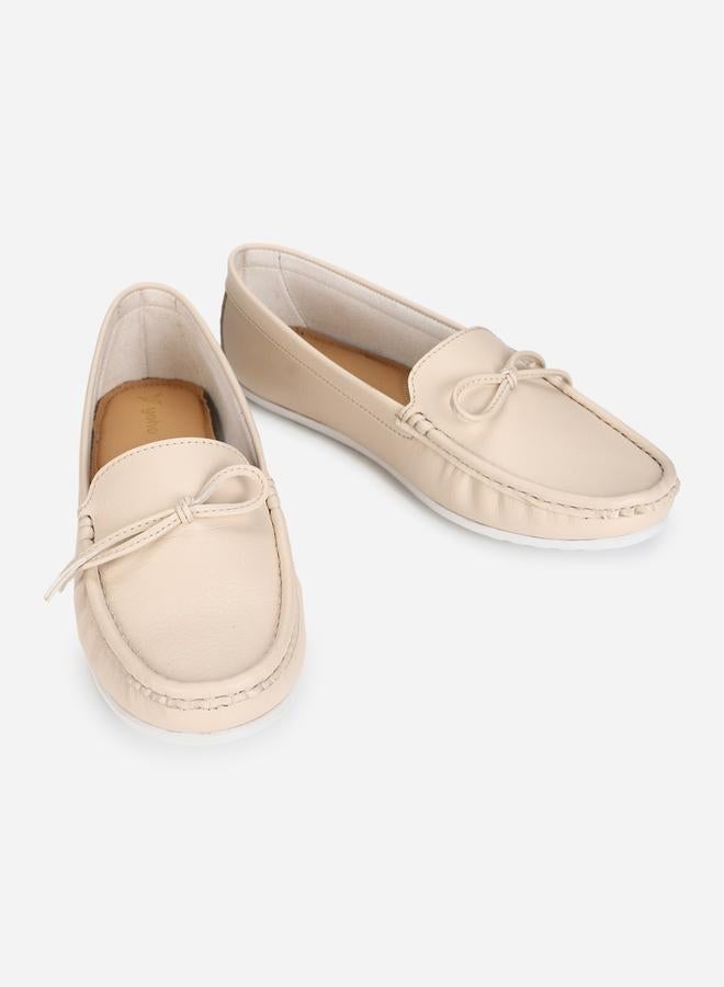 YOHO Beige Bliss Bow Detail Cushioned Loafers - Image 4