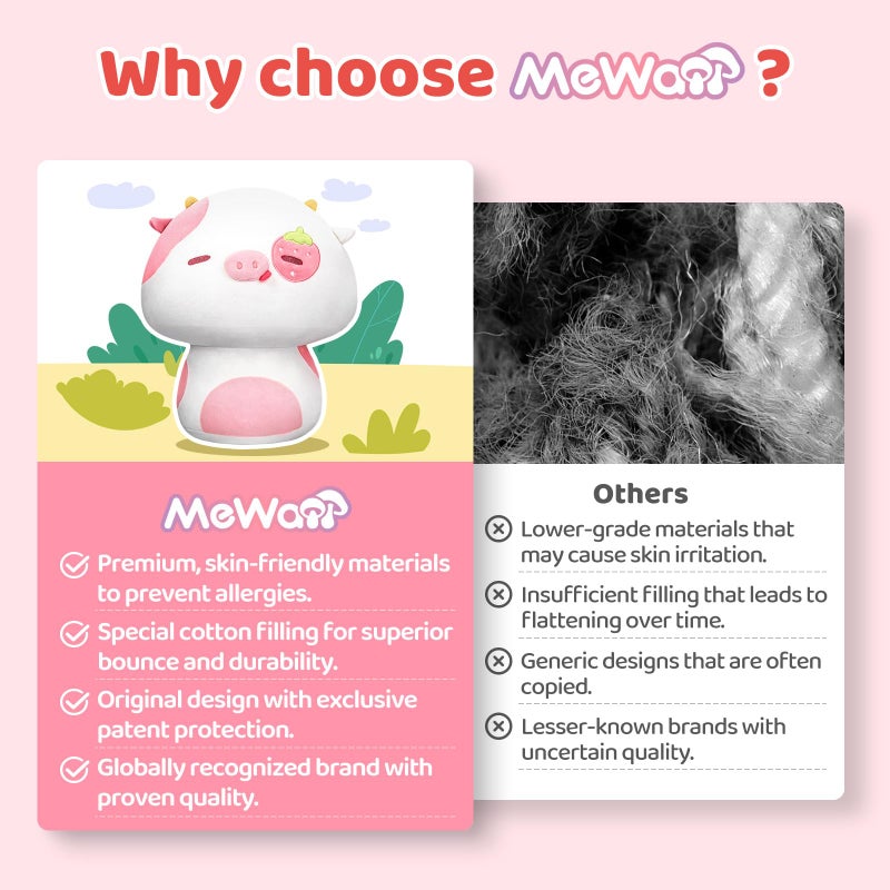 Mewaii Squishy CloudLike Softness Trending Kawaii Strawberry Cow Mushroom Plush Pillow A MustHave Collectible for Young Adults Perfect for Kids Toddlers Girls Stuffed Animal 14 - Image 3