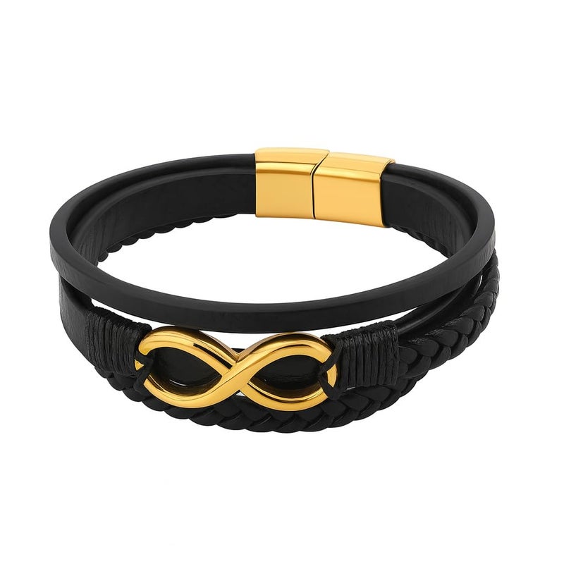 Vientiq Black Braided Leather Bracelet For Men - Image 5