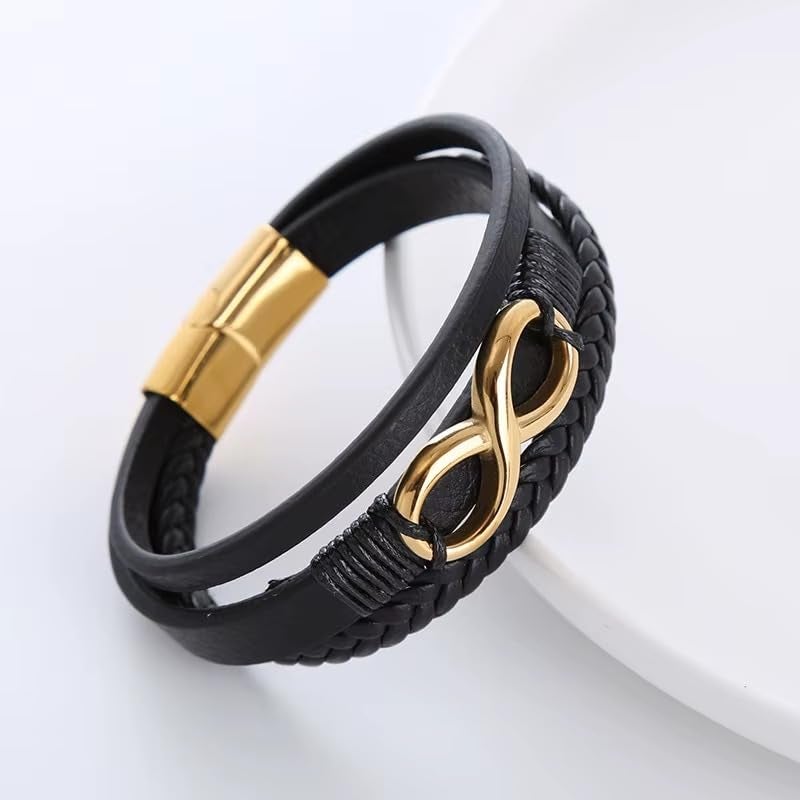 Vientiq Black Braided Leather Bracelet For Men - Image 2