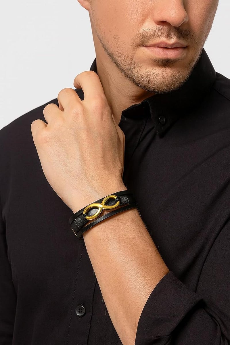 Vientiq Black Braided Leather Bracelet For Men - Image 3