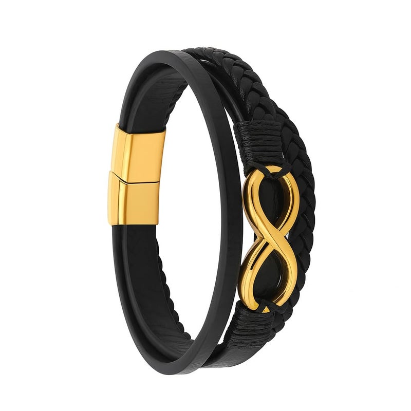 Vientiq Black Braided Leather Bracelet For Men - Image 1