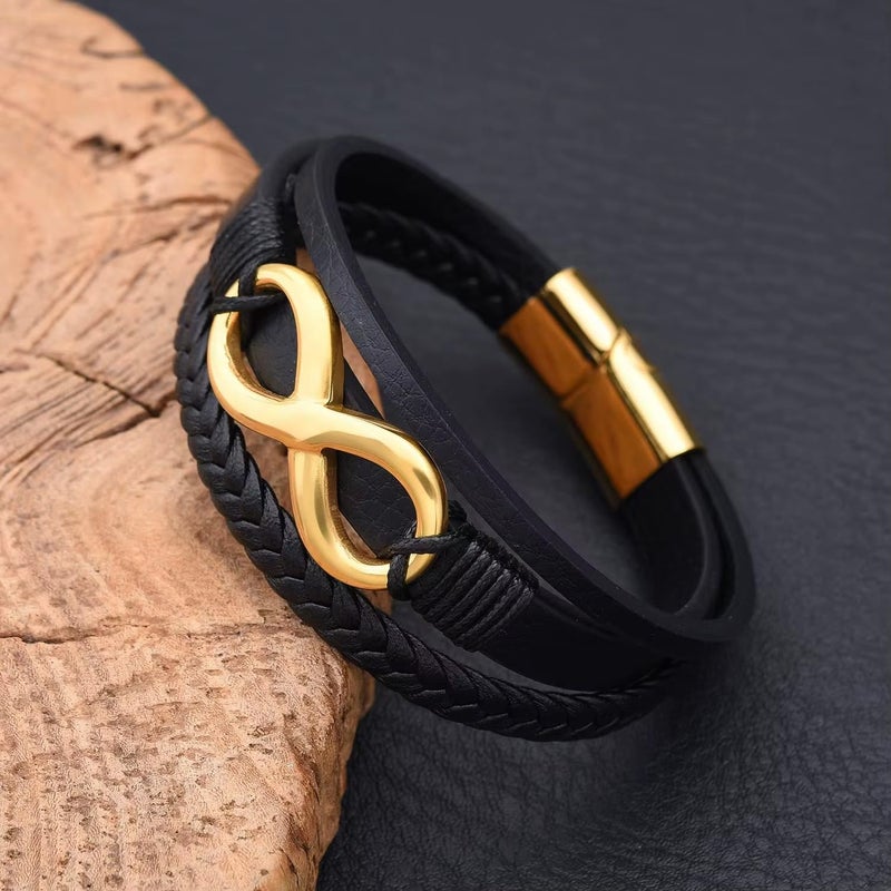Vientiq Black Braided Leather Bracelet For Men - Image 4