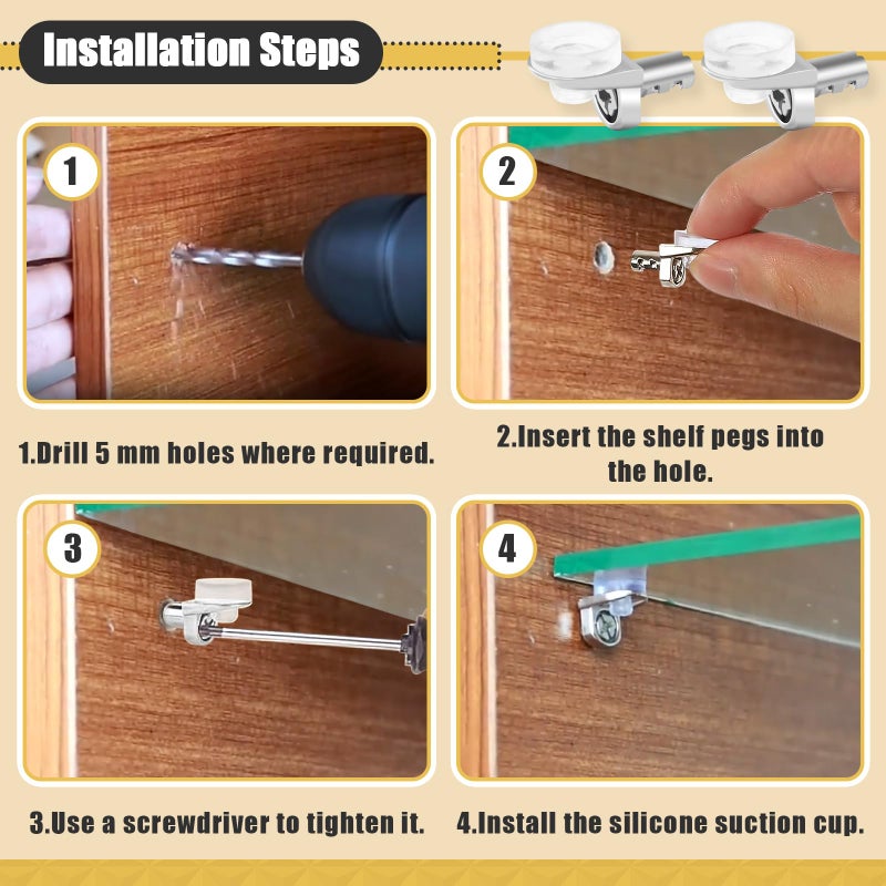 Iffitya 50 Pcs 1/5 Inch 5mm Shelf Pins - Cabinet Shelf Pegs with Silicone Suction Cups, Heavy Duty Shelf Pins for Support Kitchen Furniture, Shelf Pegs 5mm - Image 5