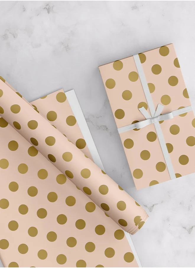 Share the Love Peach Polka Dot Wrapping Paper Pack – 4 Sheets (50 cm x 70 cm Each)