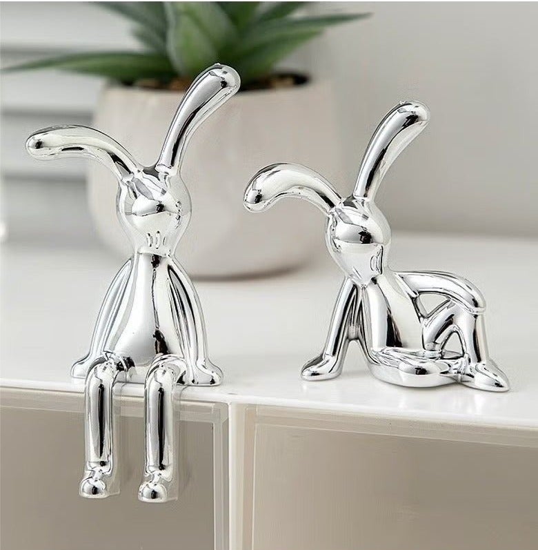 Rabbit Car Dashboard Figurines 2PCS, Long Legged Bunny Console Ornament, Cute Car Interior Decor for Center Console Dashboard Desk Shelf Gift - Image 1
