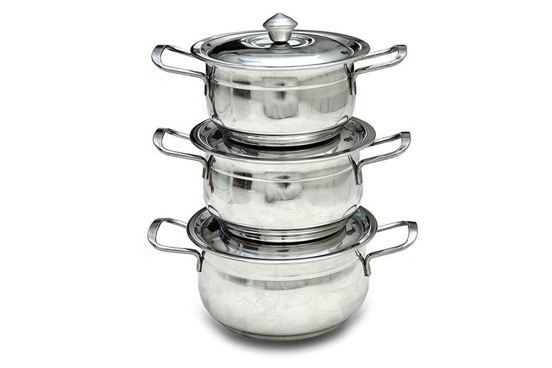 OBLETTER Stainless Steel Kitchen Serving with Lids and Handle Handi Set 3Pieces - Image 2