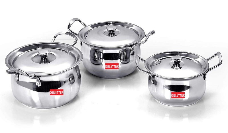OBLETTER Stainless Steel Kitchen Serving with Lids and Handle Handi Set 3Pieces - Image 1