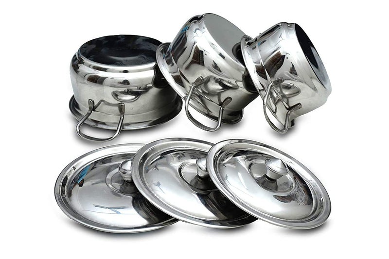 OBLETTER Stainless Steel Kitchen Serving with Lids and Handle Handi Set 3Pieces - Image 3