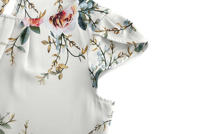 TASAMO Women Chiffon Blouse Round Neck Short Sleeve Top Shirts (Medium, Rose White) - Image 4