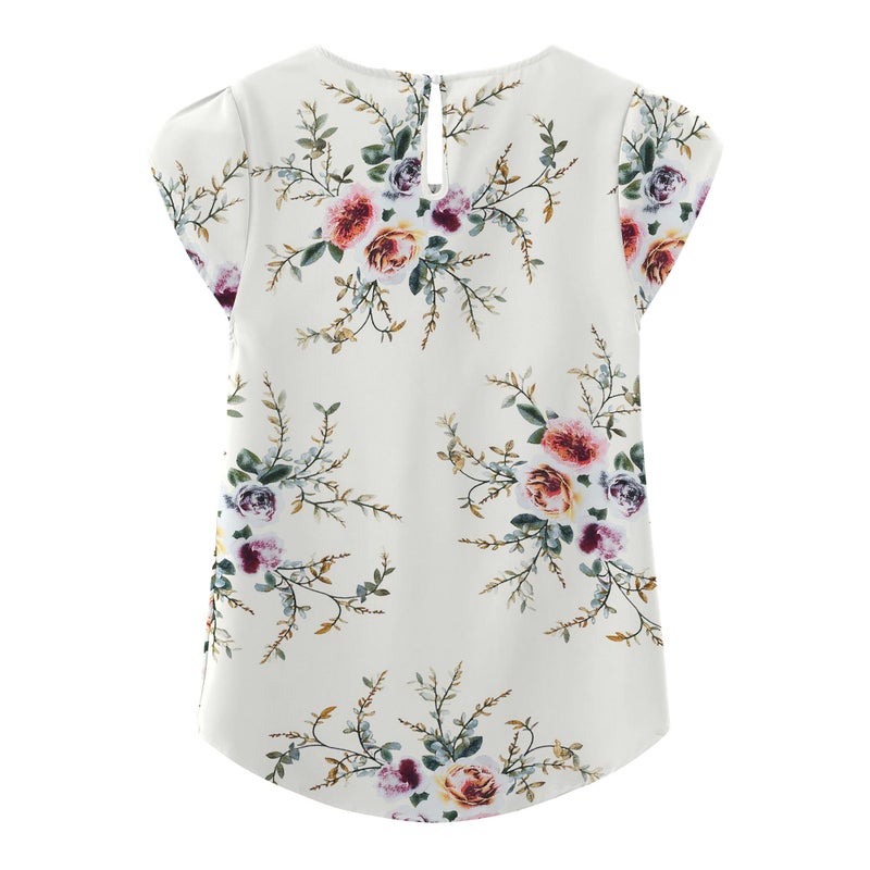 TASAMO Women Chiffon Blouse Round Neck Short Sleeve Top Shirts (Medium, Rose White) - Image 2
