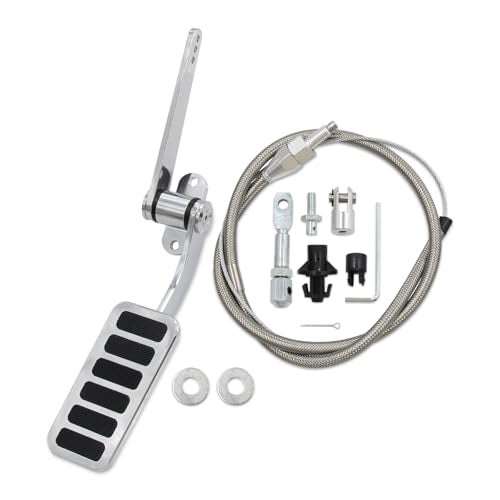 WnSEu Universal Polished Aluminum Throttle Pedal 2 x 412 Includes Stainless Steel Braided 36 Throttle Cable Kit with 24 Sleeve and Cable Carb Bracket - Image 3