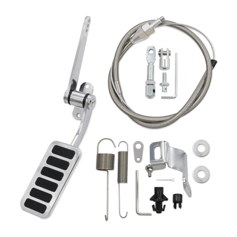 WnSEu Universal Polished Aluminum Throttle Pedal 2 x 412 Includes Stainless Steel Braided 36 Throttle Cable Kit with 24 Sleeve and Cable Carb Bracket - Image 2
