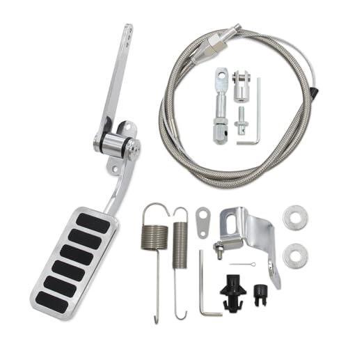 WnSEu Universal Polished Aluminum Throttle Pedal 2 x 412 Includes Stainless Steel Braided 36 Throttle Cable Kit with 24 Sleeve and Cable Carb Bracket - Image 1