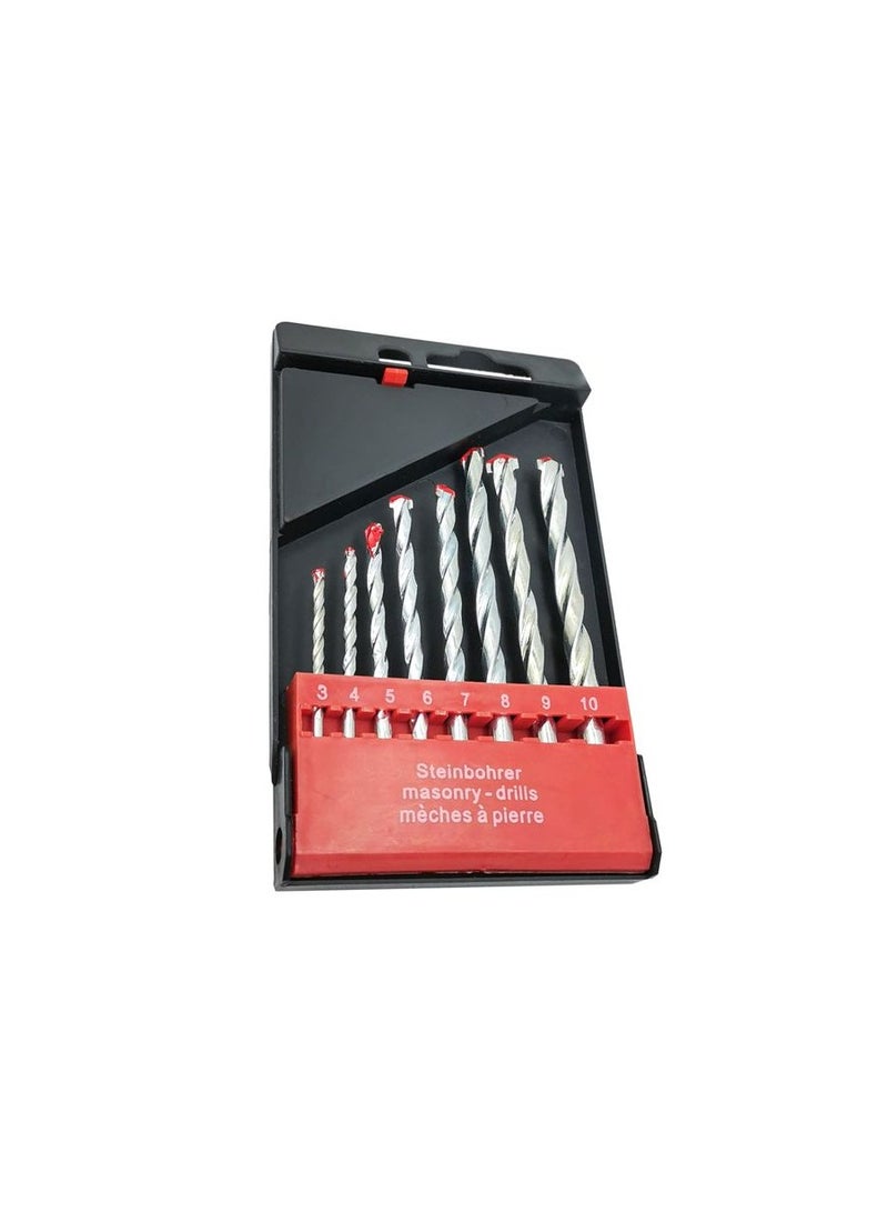 Genetic 8Pcs  Drill Bit Set, Used for Concrete Brick  Tile 1 8  to 3 8 3 4 5 6 7 8 9 10mm  Round Shank Nickel Plated  - Image 1